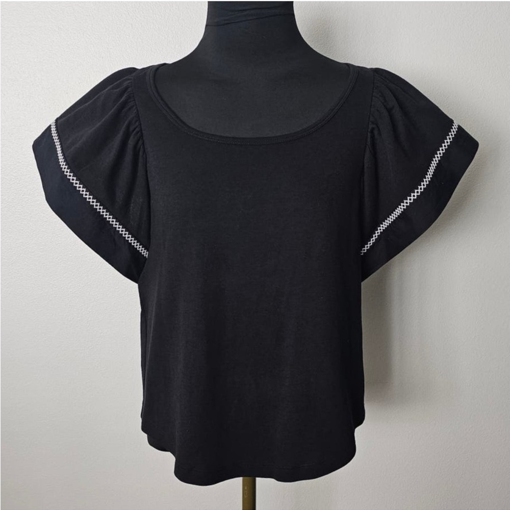 Anthropologie Maeve Black Flutter Sleeve Blouse